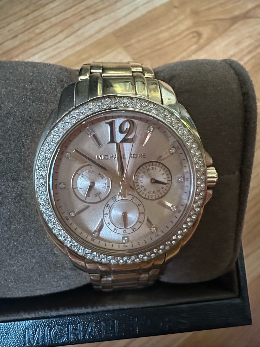 Michael Kors Rose Gold Crystal Bezel Chronograph Bracelet Watch